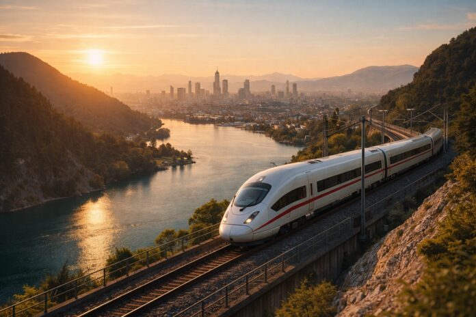 Hochgeschwindigkeitszug unterwegs zu den schönsten Reisezielen