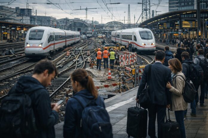 ICE und IC Züge im Raum Halle Leipzig bei Baustellen und Umleitungen während Reisende ihre Verbindungen im Fernverkehr neu planen