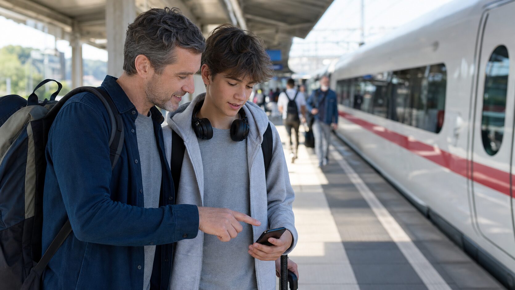 Reisegruppe am Bahnsteig als Symbolbild für den Super Sparpreis Gruppe